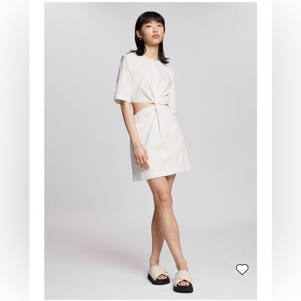 & Other Story Cut-Out Waist Short Sleeve Mini Dress Ivory 10